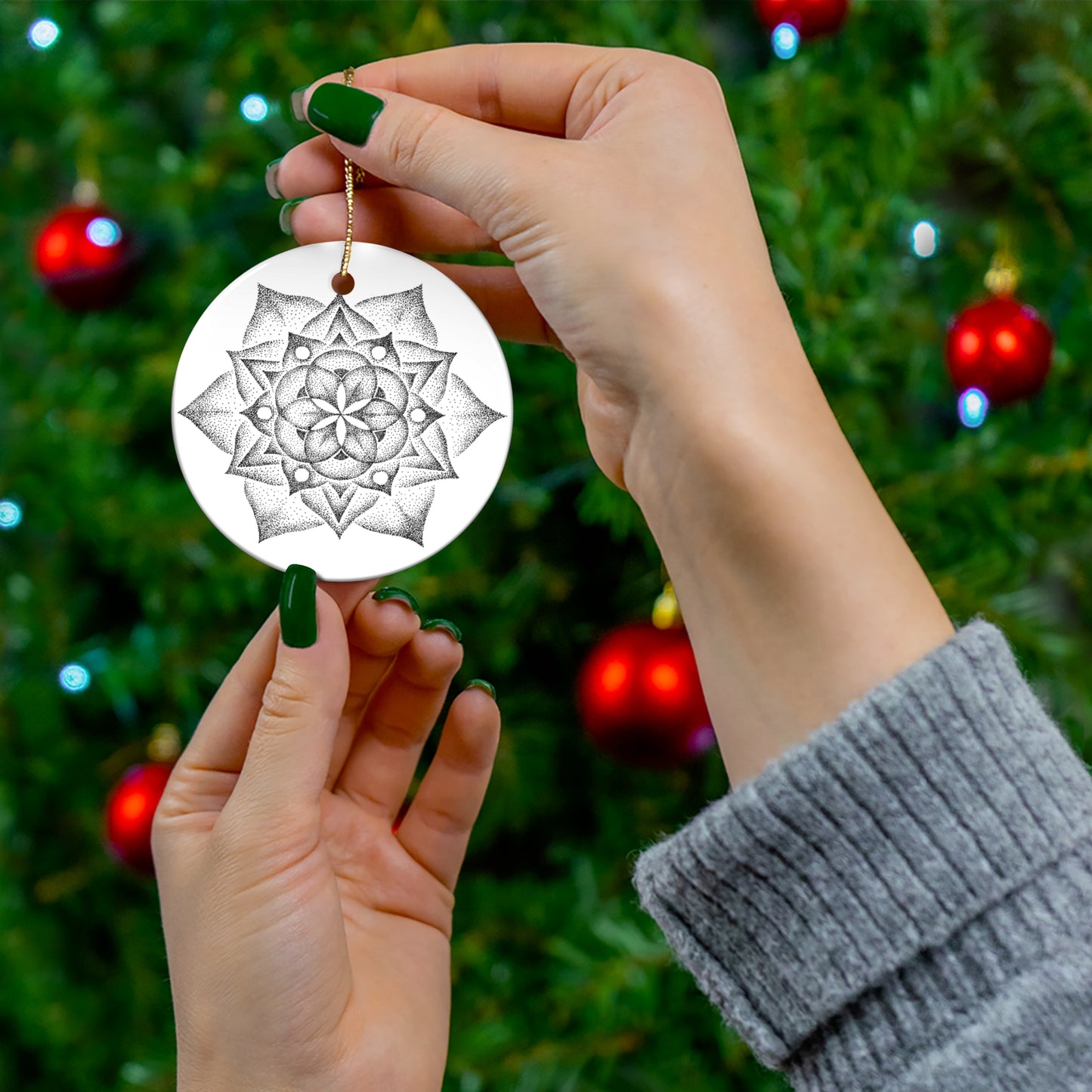 Ceramic Ornament, Christmas Snowflake Mandala