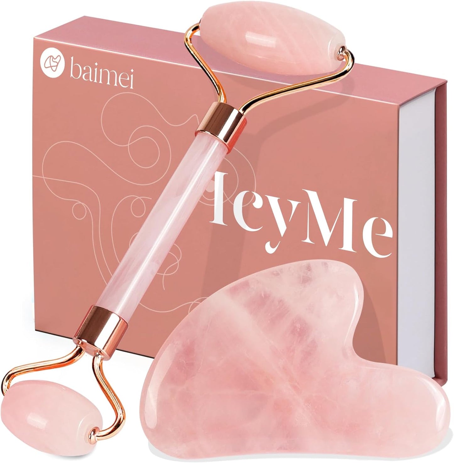Gua Sha Facial Tool & Jade Roller, Face Roller - Rose Quartz