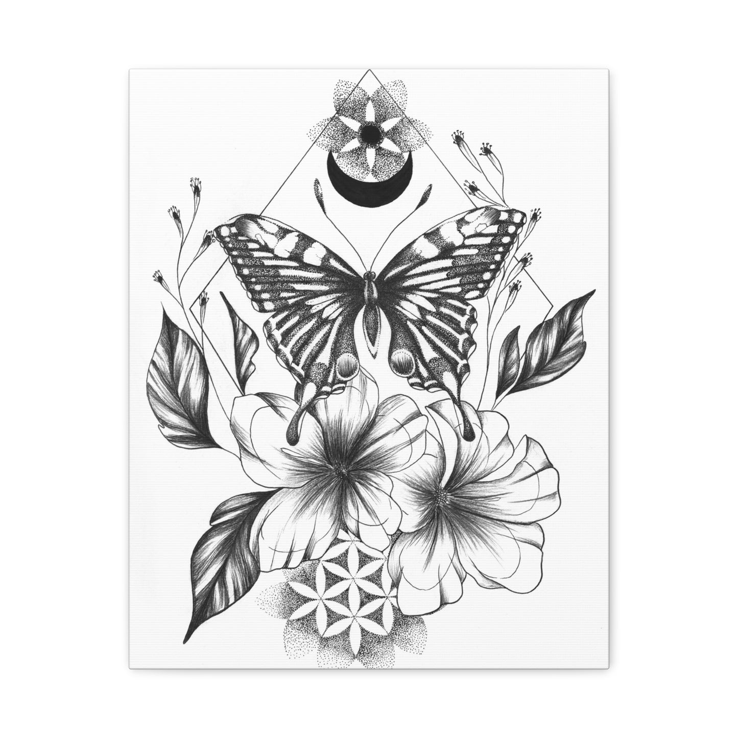 Canvas Wall Art - Butterfly Mandala Flower Design