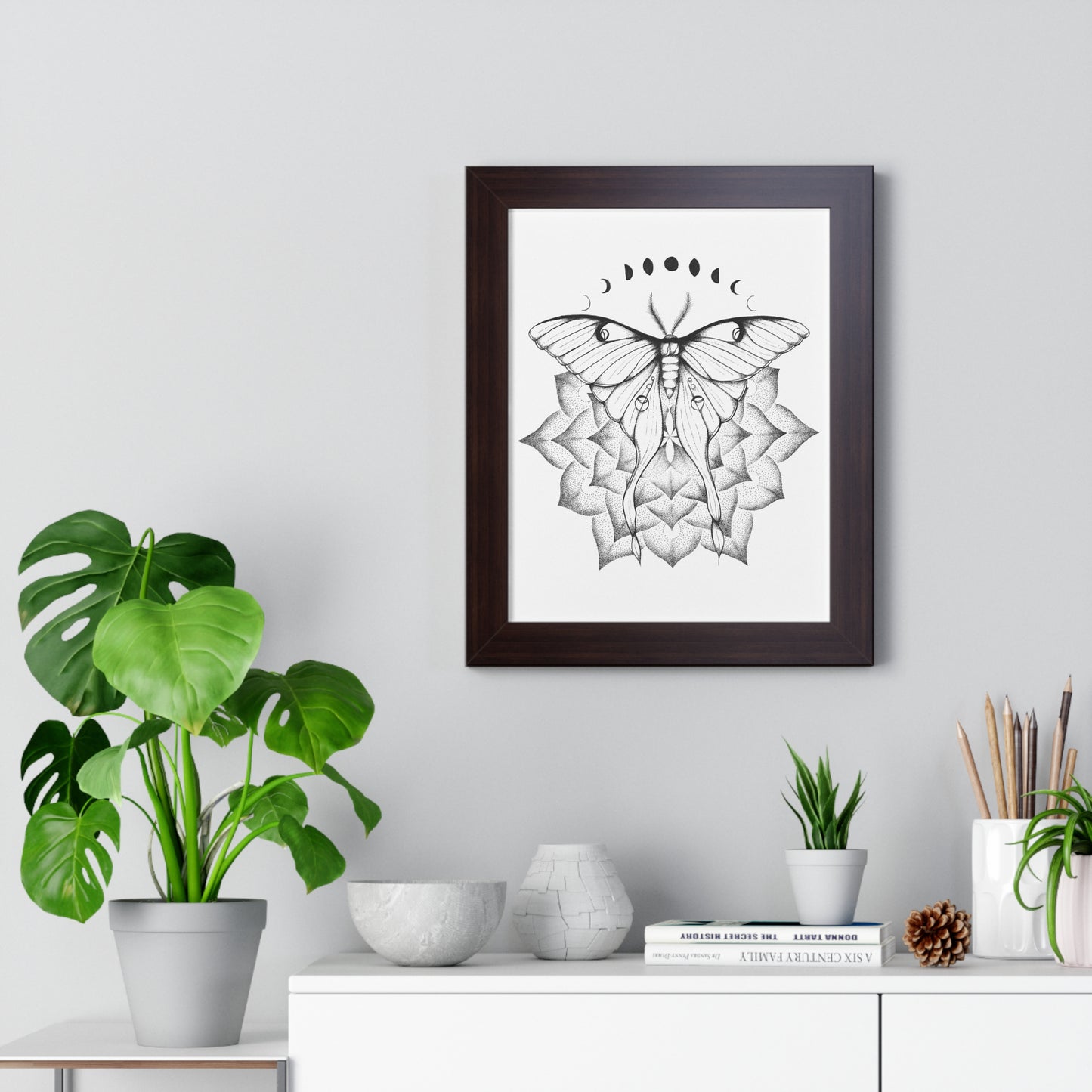 Vertical Poster - Luna Moth Mandala Moon Phases Wall Decor