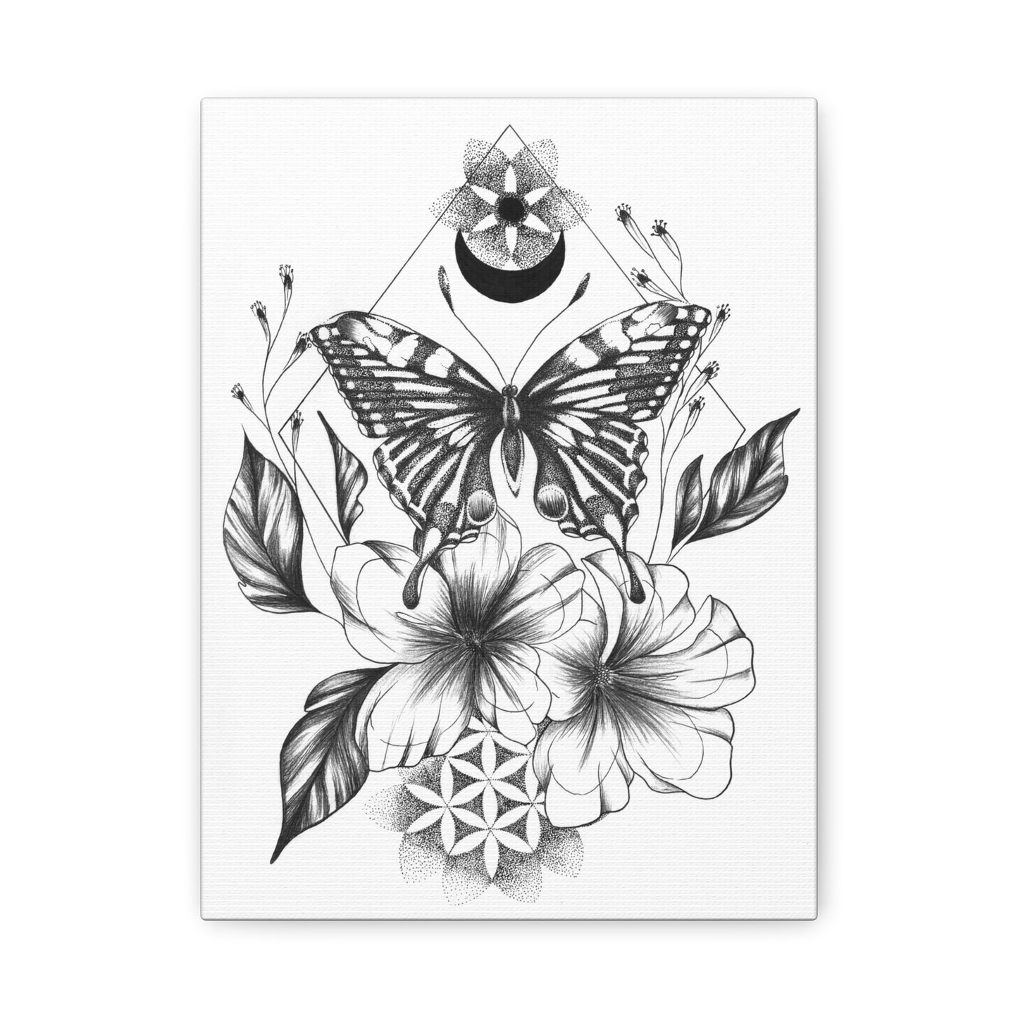Canvas Wall Art - Butterfly Mandala Flower Design