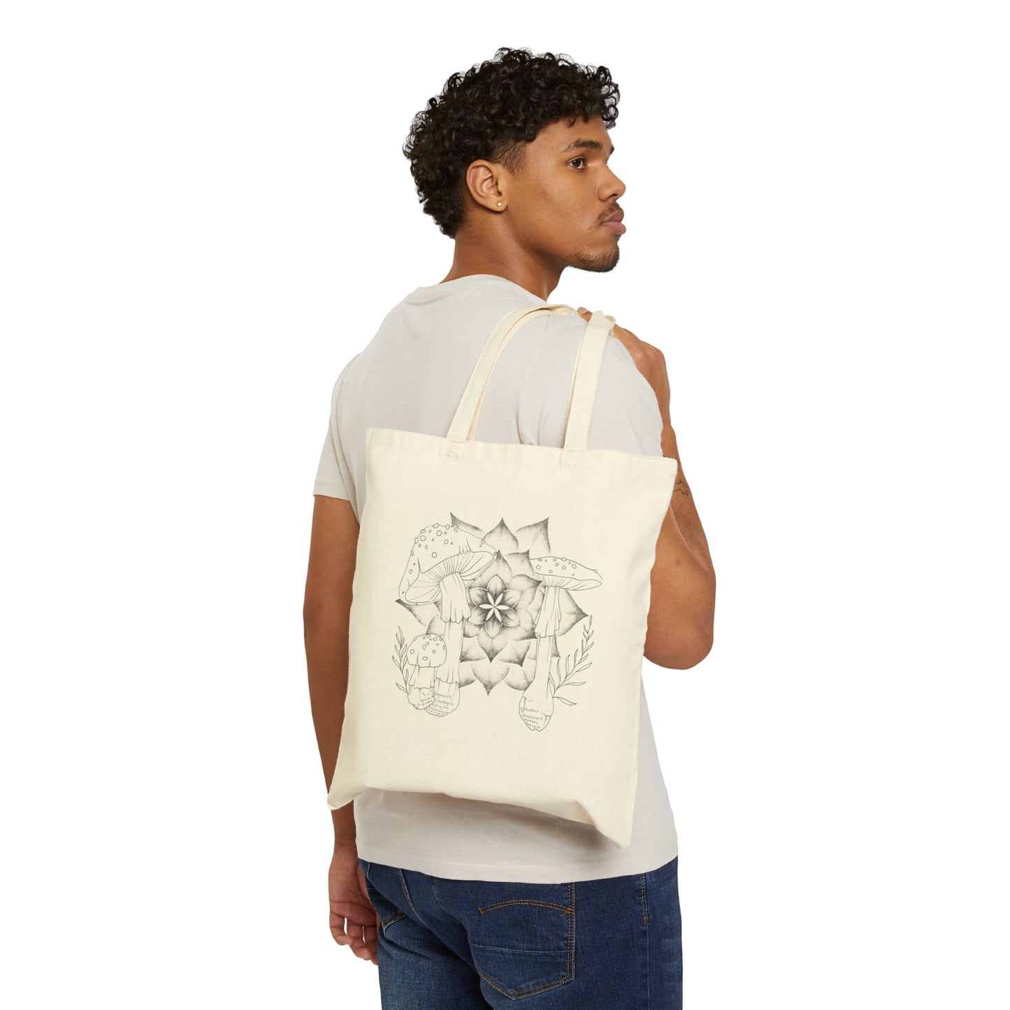 Canvas Tote Bag - Mushroom Mandala Design