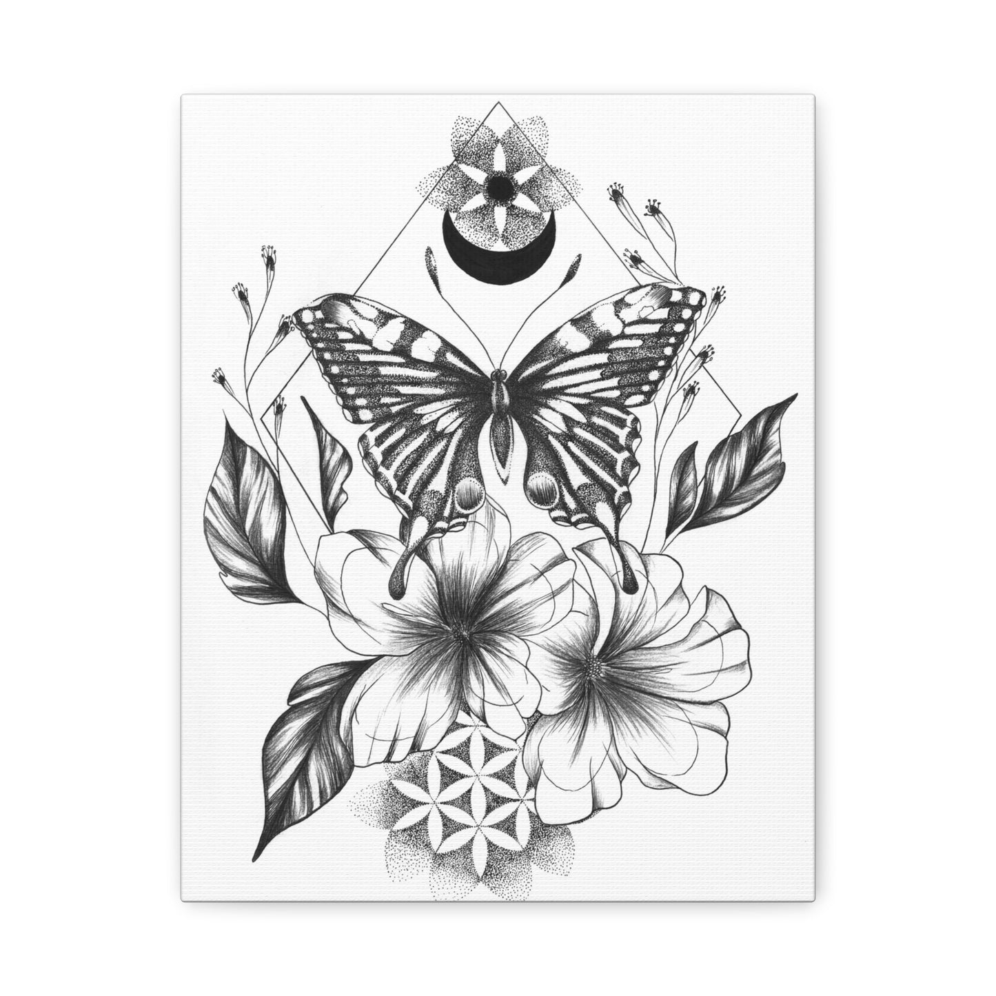 Canvas Wall Art - Butterfly Mandala Flower Design