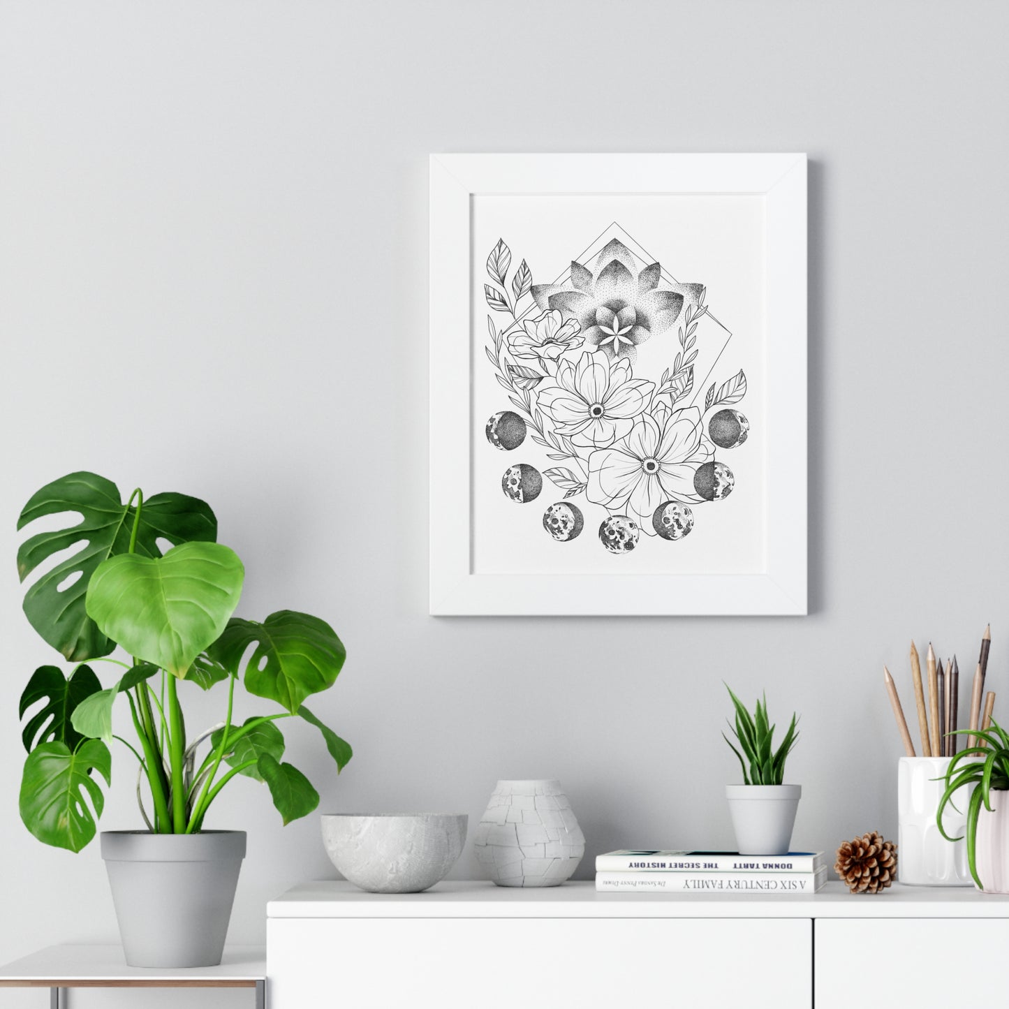 Vertical Poster Moon Phase Mandala Flowers Wall Art