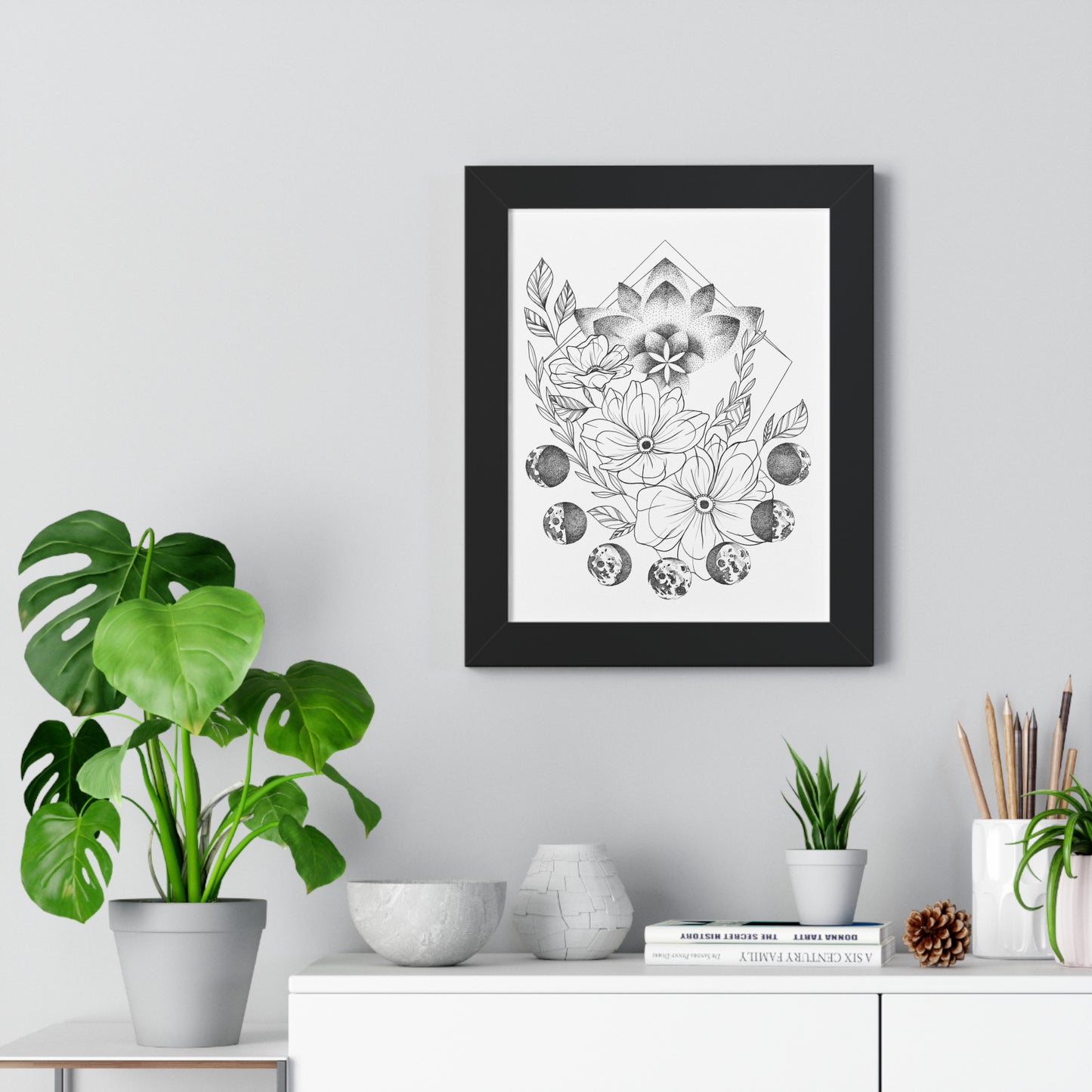 Vertical Poster Moon Phase Mandala Flowers Wall Art