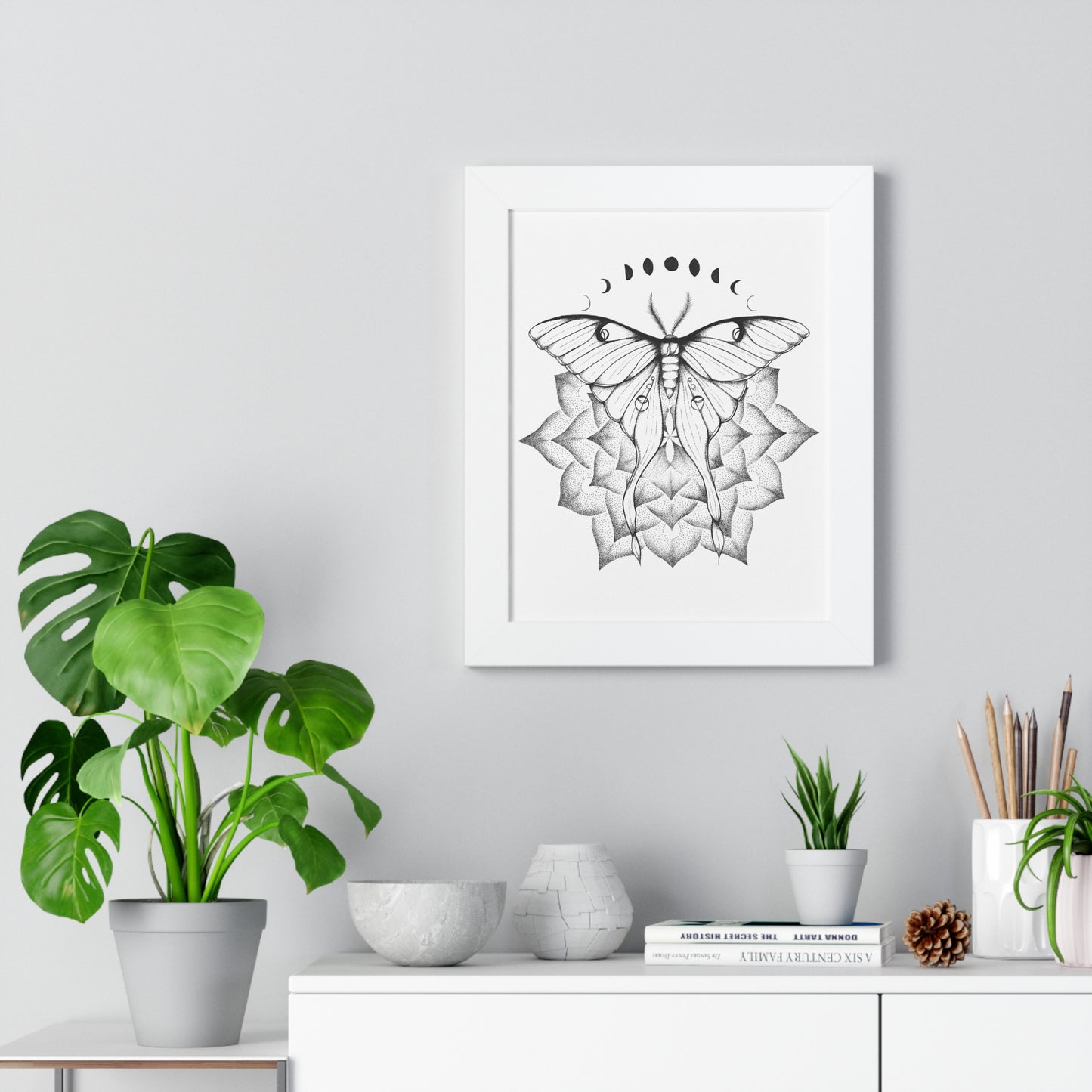 Vertical Poster - Luna Moth Mandala Moon Phases Wall Decor