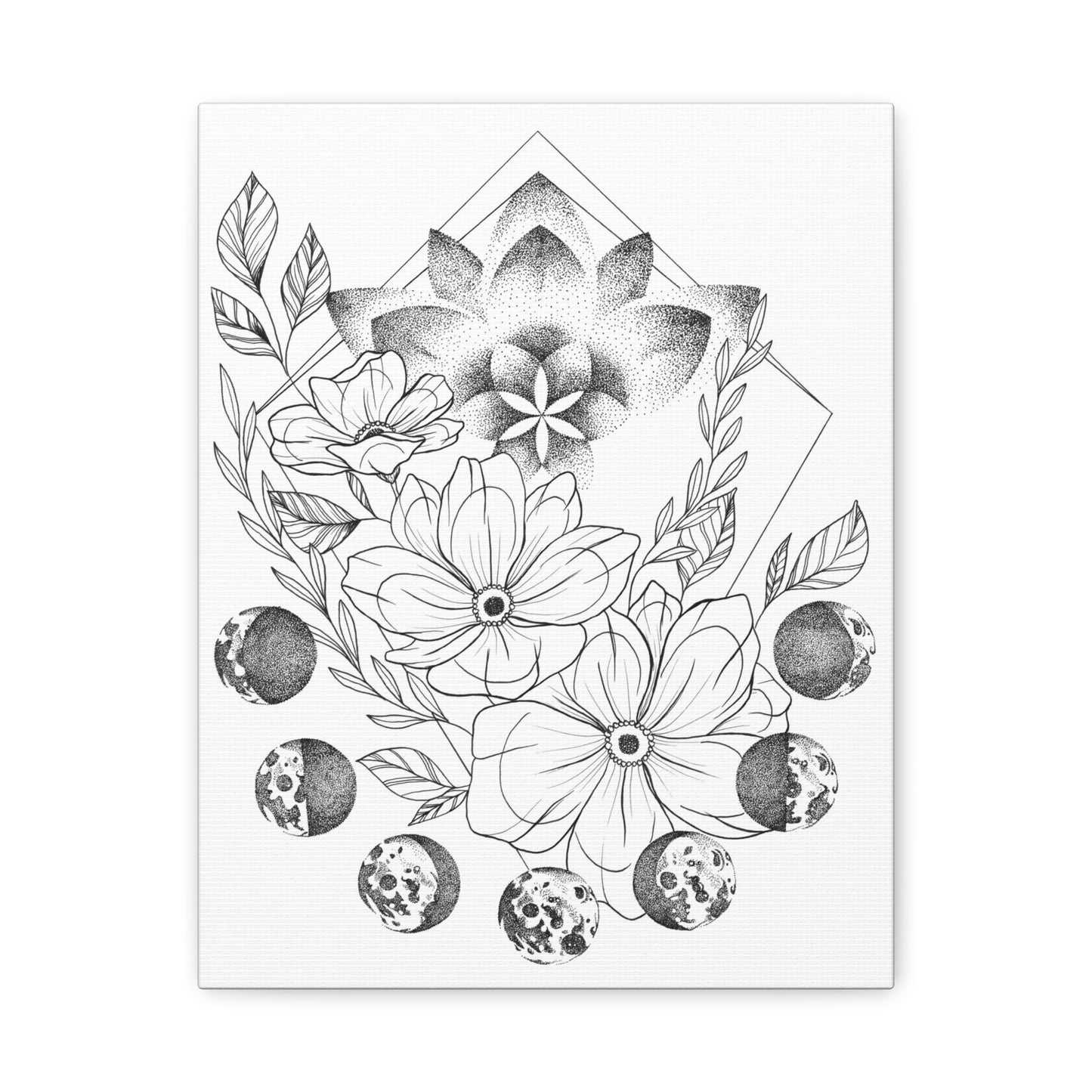 Canvas Wall Art - Moon Phases Mandala Floral Design