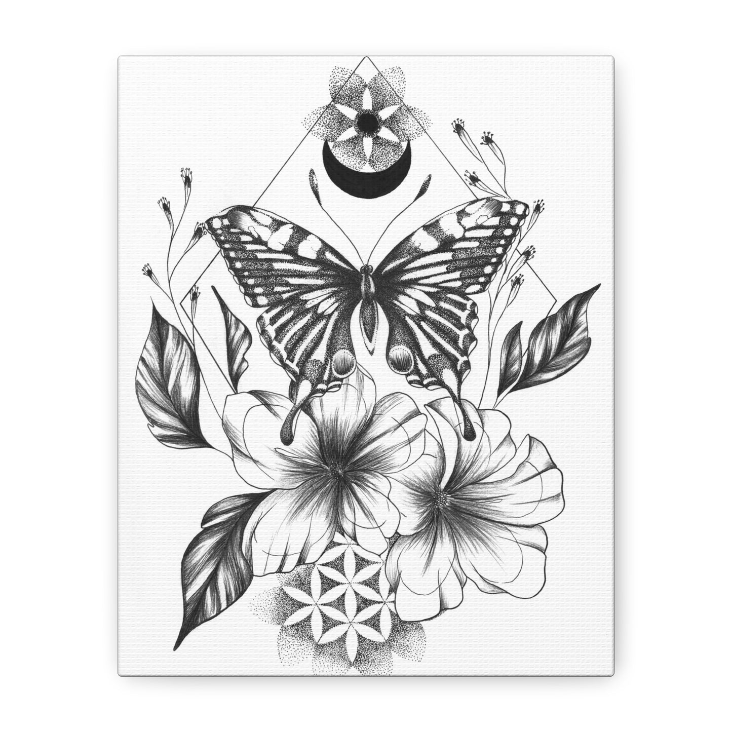 Canvas Wall Art - Butterfly Mandala Flower Design