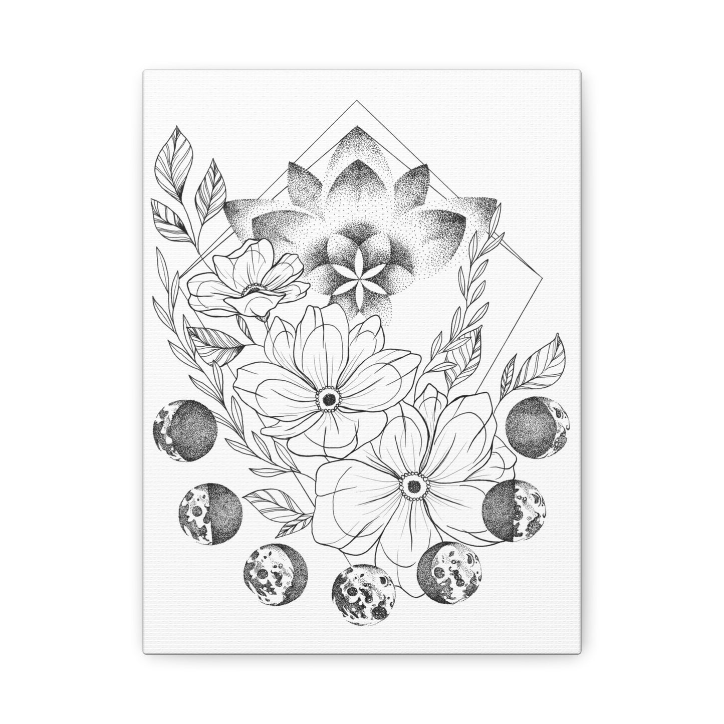 Canvas Wall Art - Moon Phases Mandala Floral Design