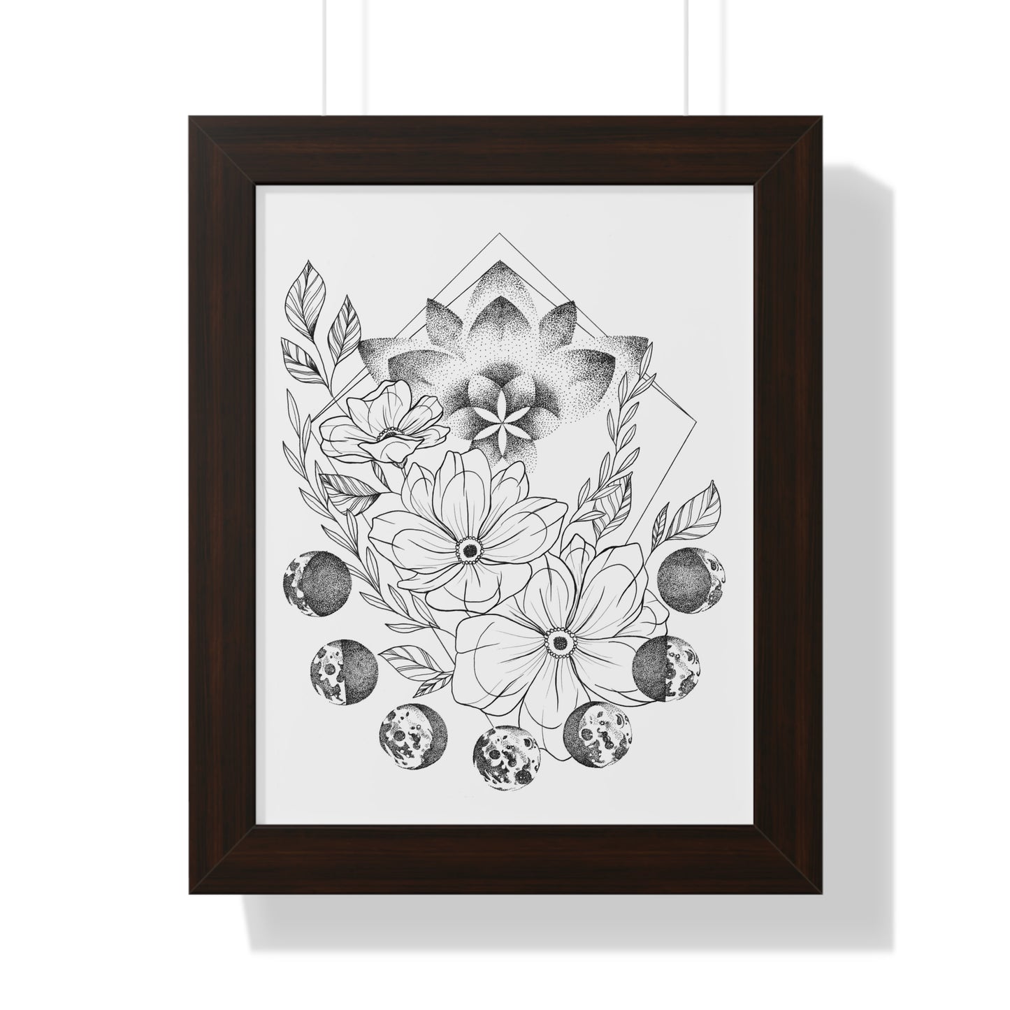 Vertical Poster Moon Phase Mandala Flowers Wall Art